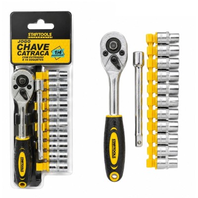 CHAVE CATRACA COM ENCAIXE 1/4 SOQUETES CANHÃO  12 PCS STARTOOLS SR1193