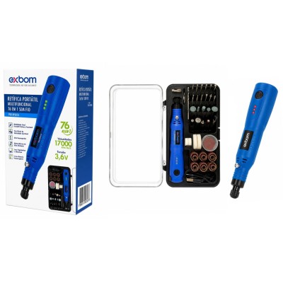 KIT MINI RETIFICA RECARREGAVEL 3,6V 76 PEÇAS EXBOM PRO-RP2076